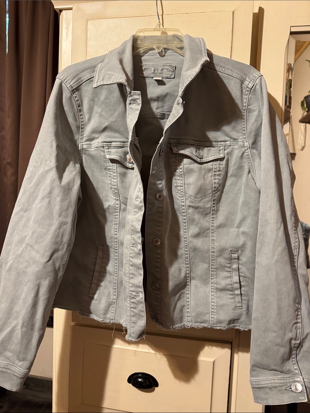 Light Green Women's Denim Jacket - Casual Button-Up